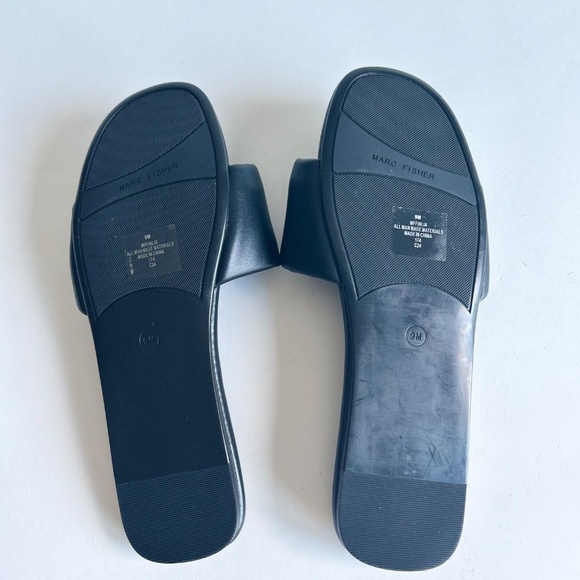 New Marc Fisher Black Man Made Leather Rubber Outsole Flip Flops size 9 - Picture 8 of 11